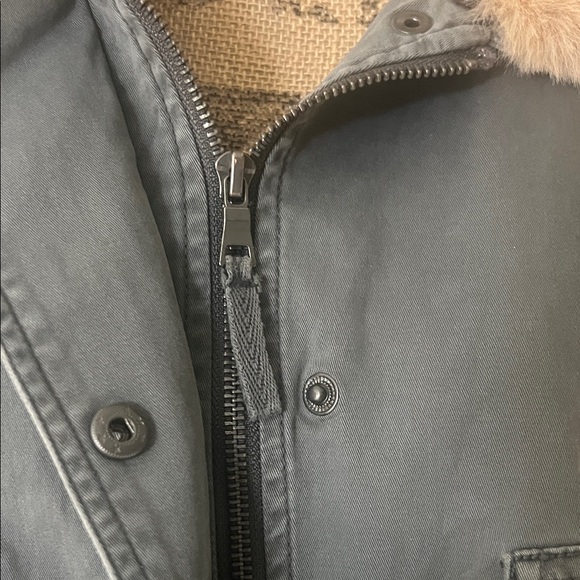 Women's Gray Jacket with Faux Fur Collar - Picture 3 of 5